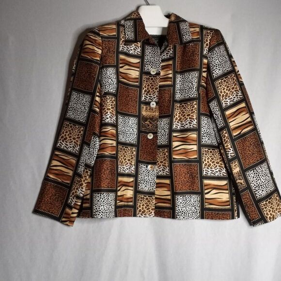 Silkland Jacket 100% Silk Women's 6 Leopard Print Lightweight Retro Classic - Picture 3 of 6